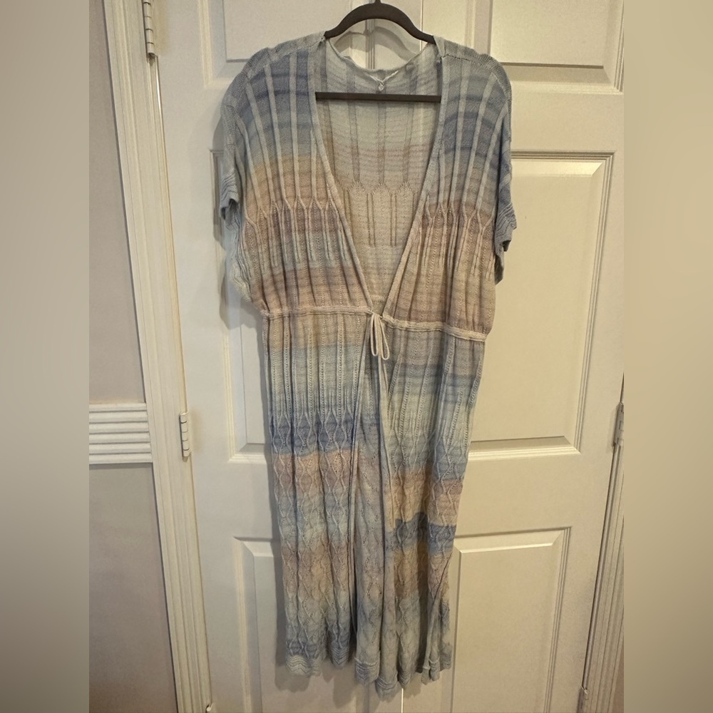 Anthropologie Knitted & Knotted short sleeve multicolor long cardigan sweater.